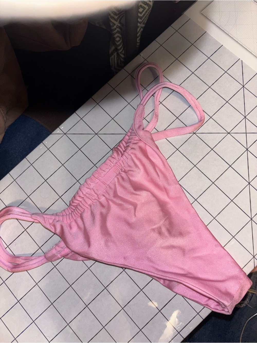 Pink Ruched Triangle Bikini Bottom
